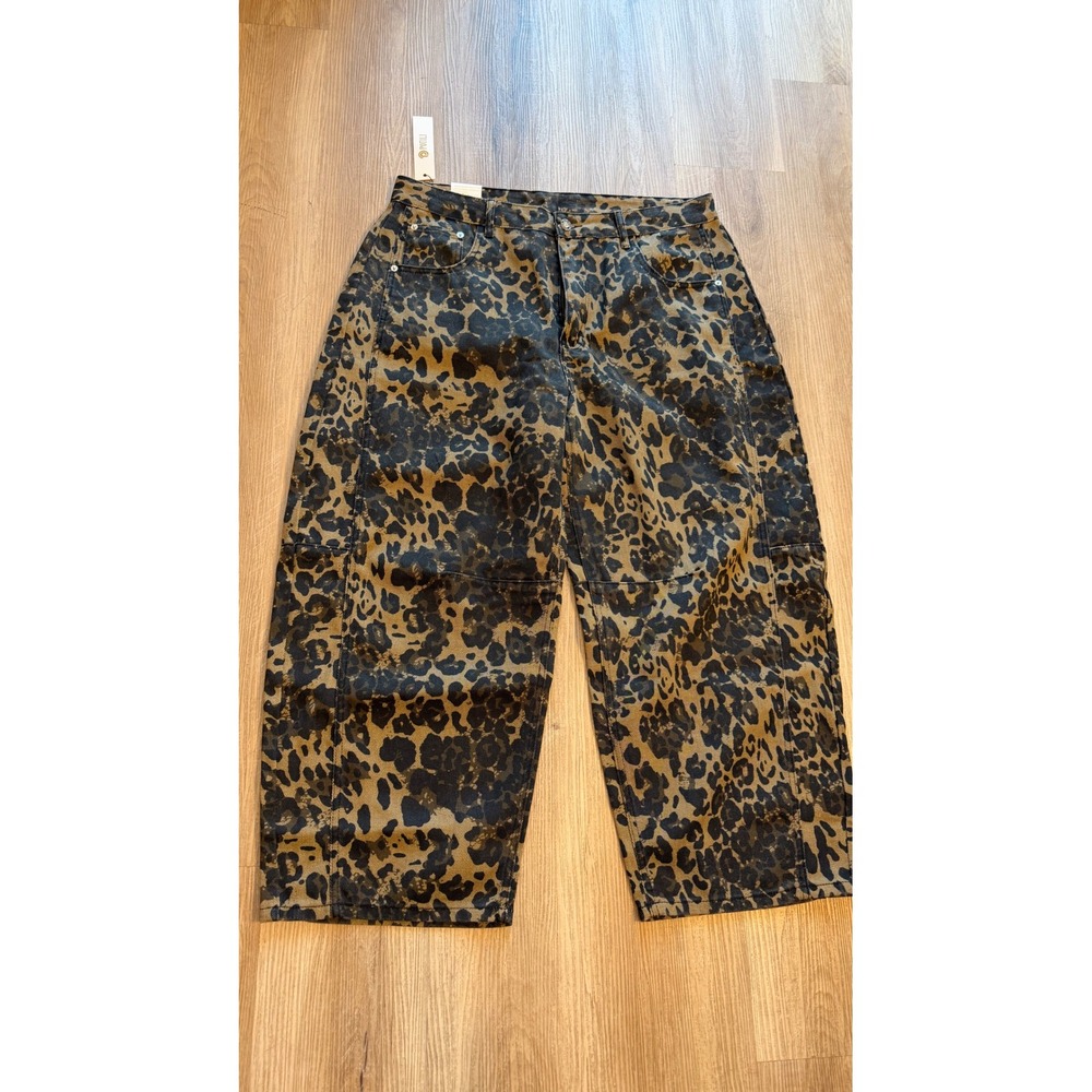 Otili Women Leopard Print Wide Leg Pants Brown Black Cotton Size 18 NWT